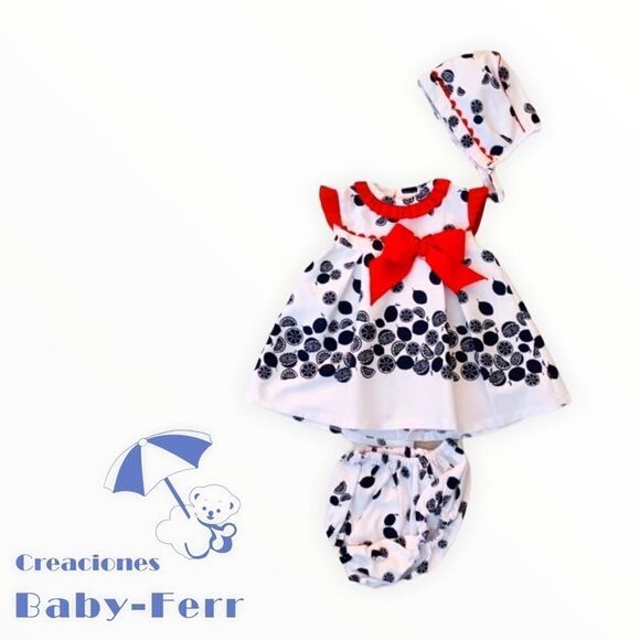 BABY FERR | White-Blue-Red | Fruits Matching Set with Bonnet - Picture 2 of 7